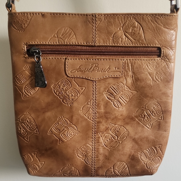 Laurel Burch Brown Genuine Leather Cat Embossed Crossbody Bag - Picture 1 of 17